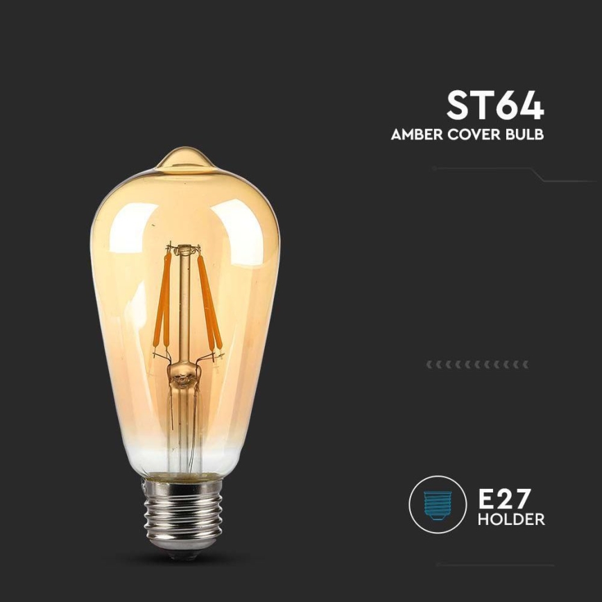 Bombilla LED FILAMENT AMBER ST64 E27/8W/230V 2200K