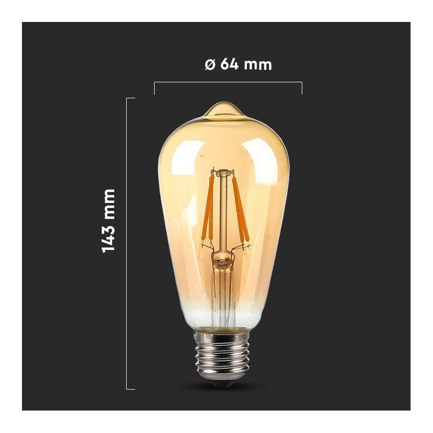 Bombilla LED FILAMENT AMBER ST64 E27/8W/230V 2200K