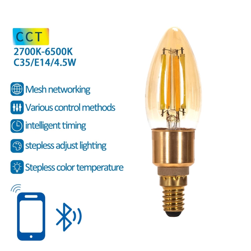 Bombilla LED FILAMENT C35 E14/4,5W/230V 2700-6500K - Aigostar