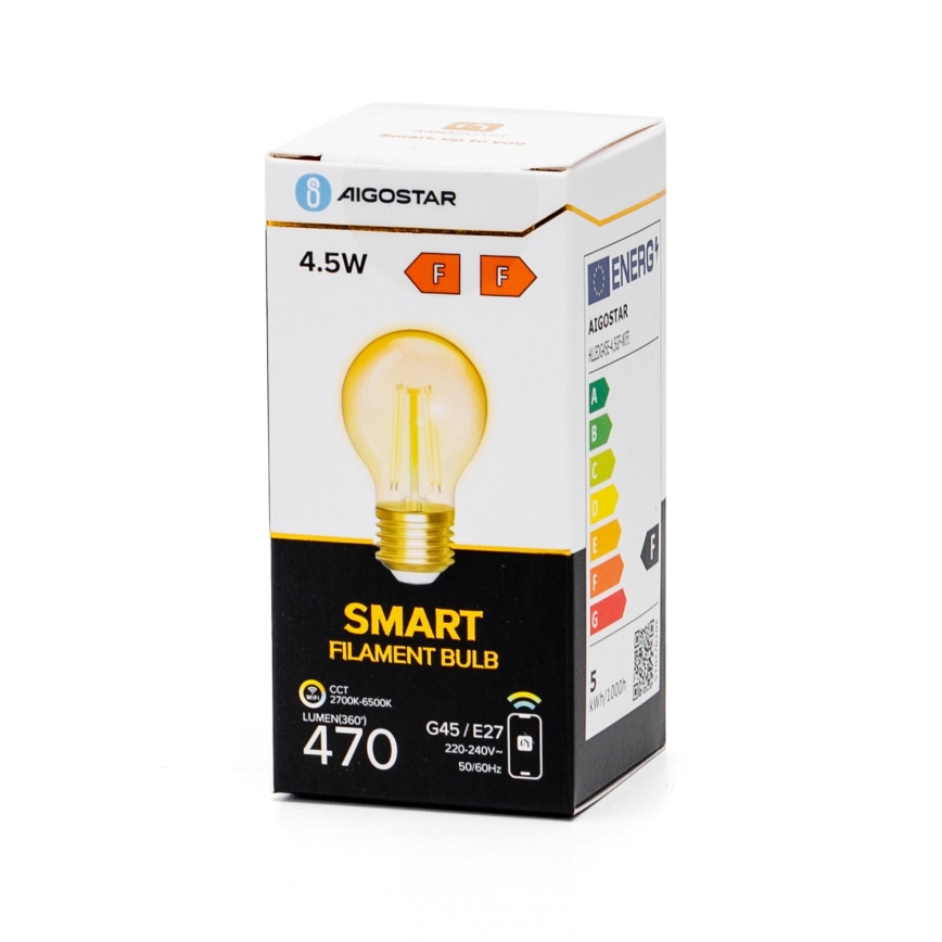 Bombilla LED regulable FILAMENT G45 E27/4,5W/230V 2700-6500K Wi-Fi - Aigostar