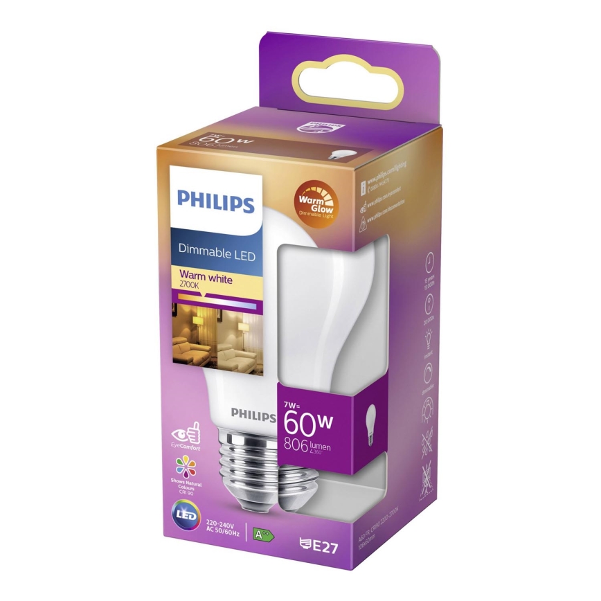 Bombilla LED E27 60W regulable Warm Glow Philips