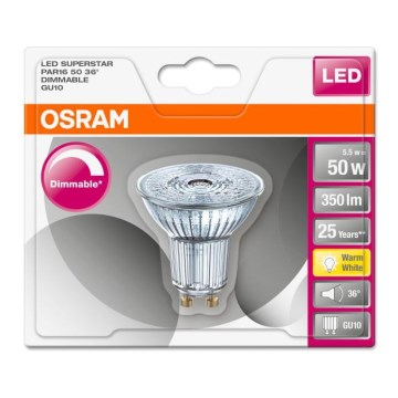 Bombilla LED regulable SUPERSTAR GU10/5,5W/230V 2700K - Osram