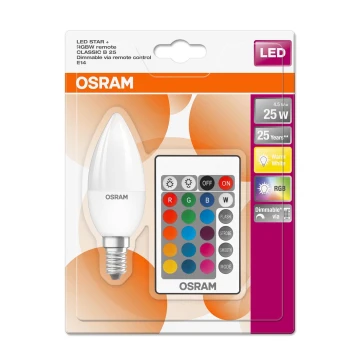 Bombilla LED RGBW regulable STAR E14/4,5W/230V 2700K + mando a distancia - Osram