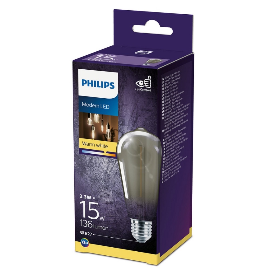 Bombilla LED SMOKY VINTAGE Philips ST64 E27/2,3W/230V 2700K