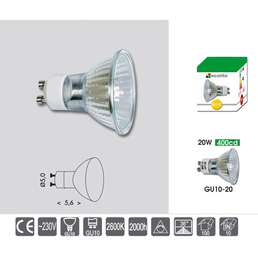 Bombilla regulable de alta resistencia GU10/20W/230V 2600K - Ecolite