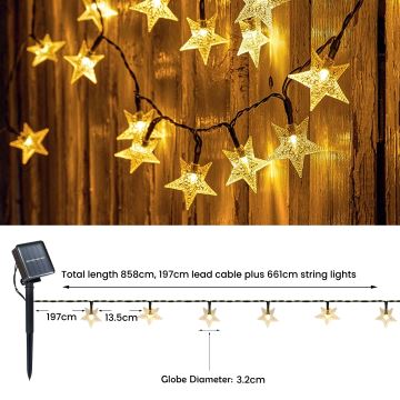 Brilagi - Cadena decorativa solar LED STARS 50xLED/8 funciones 7m IP65 blanco cálido