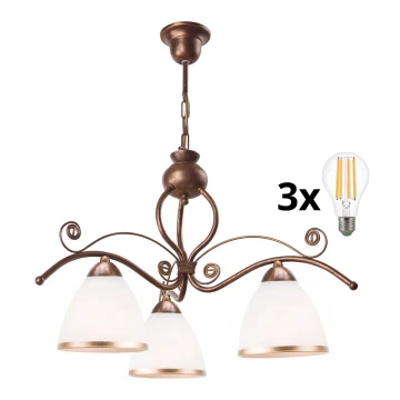 Brilagi - Lámpara de araña LED con cadena ANTICO 3xE27/60W/230V pátina de bronce