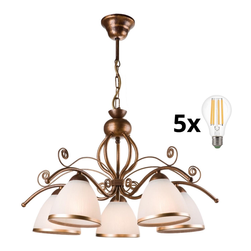 Brilagi - Lámpara de araña LED con cadena ANTICO 5xE27/60W/230V pátina de bronce