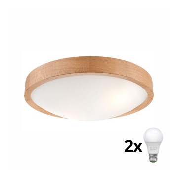 Brilagi - Plafón LED CARVALHO SLIM 2xE27/60W/230V roble diá. 37 cm