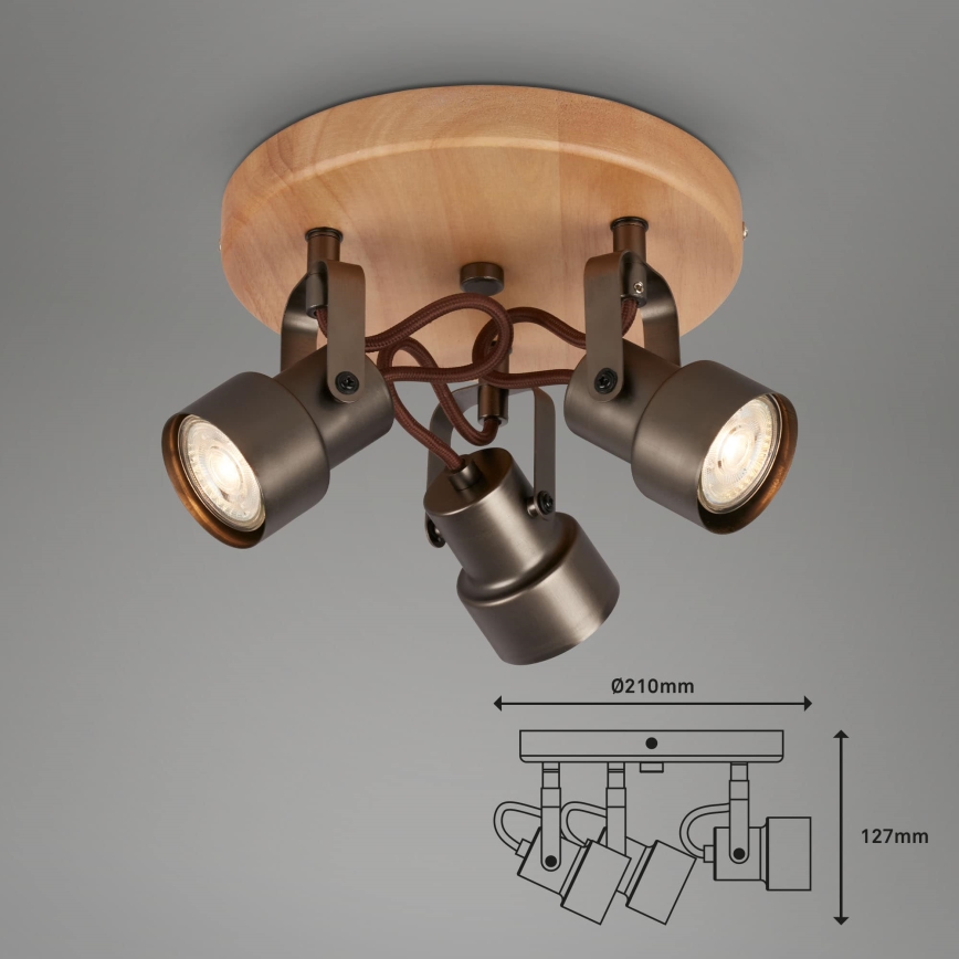 Briloner 2872-035 - Foco LED SPOTLIGHT 3xGU10/5W/230V marrón