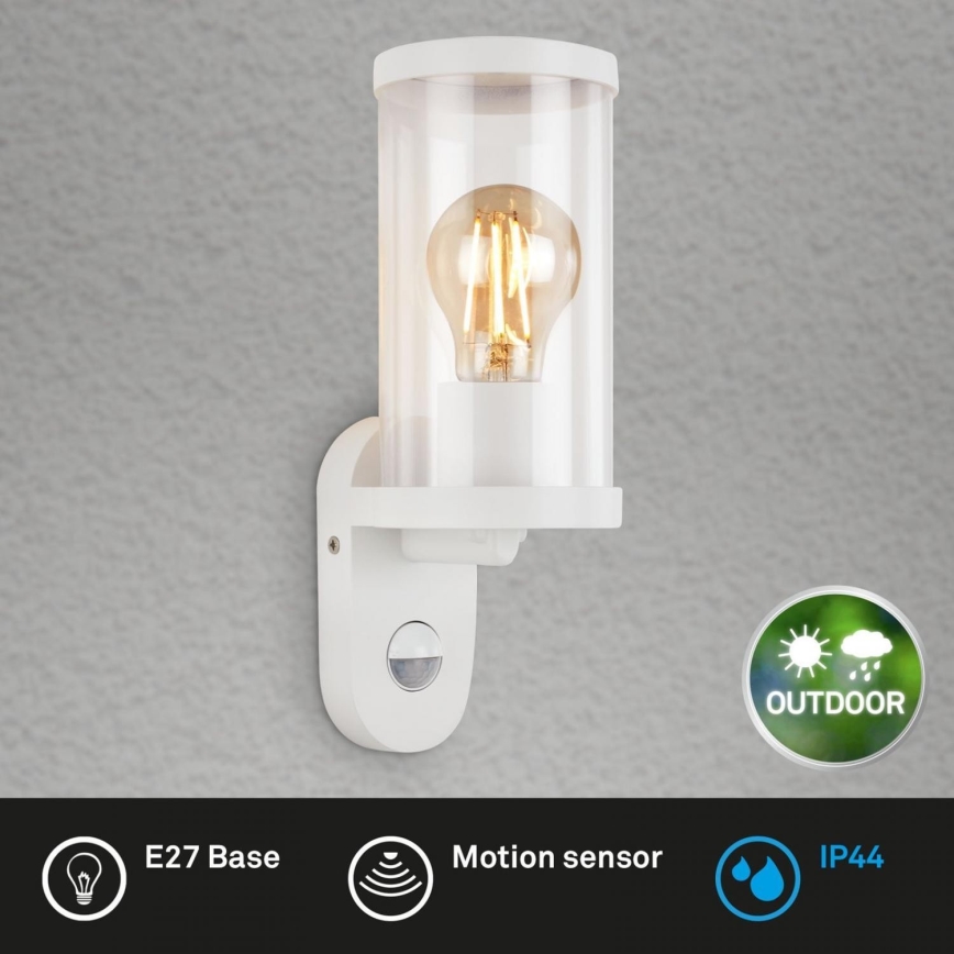 Briloner 3628-016 - Aplique para exterior con sensor 1xE27/12W/230V IP44 blanco