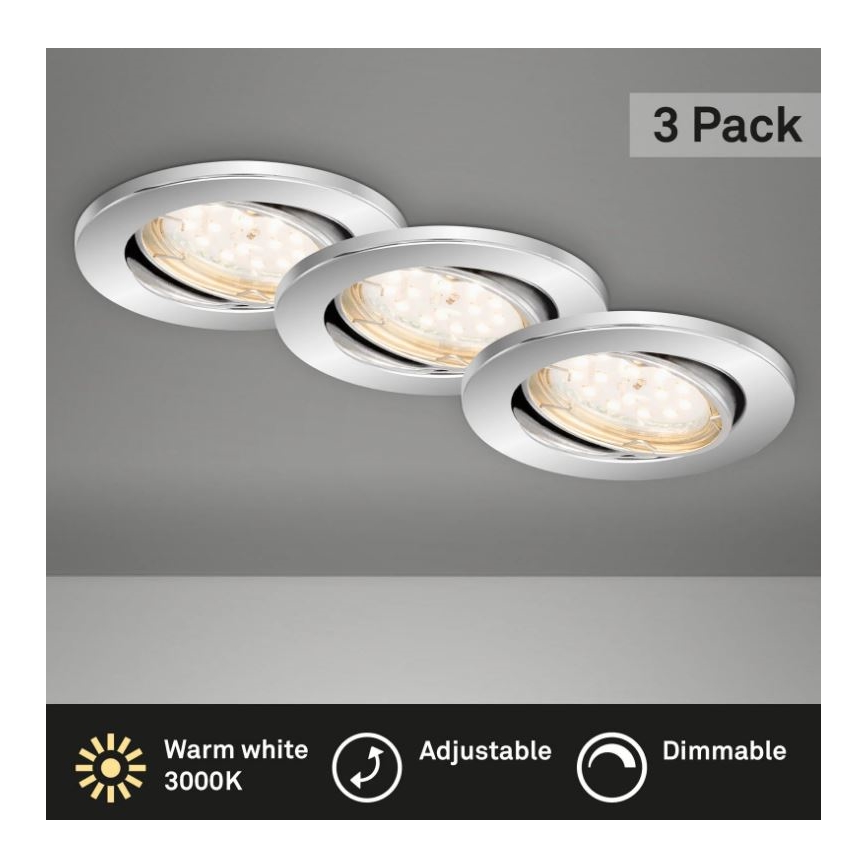 Briloner 7219-038 - SET 3x Lámpara empotrable de baño LED regulable 1xGU10/5W/230V IP23