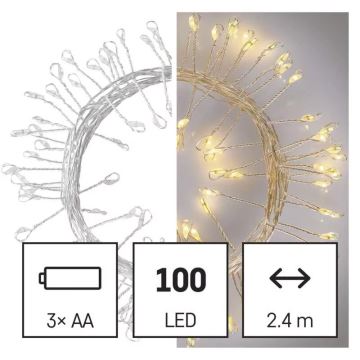 Cadena de Navidad LED 100xLED/3xAA 2,7m blanco cálido