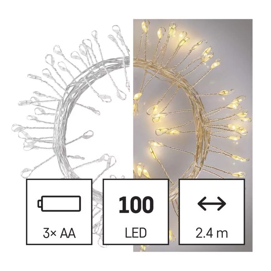 Cadena de Navidad LED 100xLED/3xAA 2,7m blanco cálido