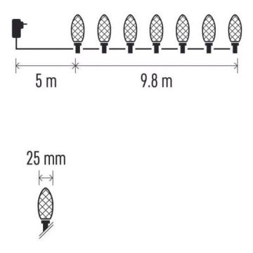 Cadena de Navidad LED para exteriores 50xLED/8 funciones 14,8 m IP44 blanco cálido