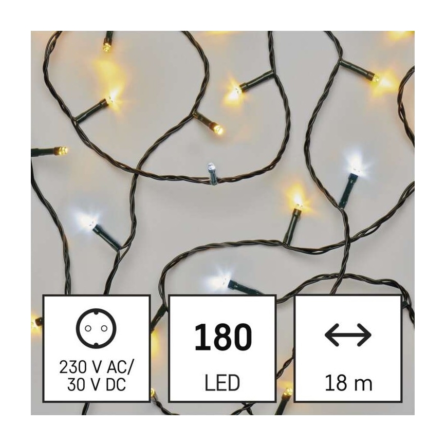 Cadena LED de Navidad para exteriores 180xLED/23m IP44 blanco cálido/frío