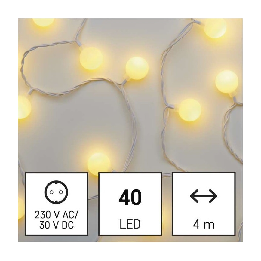 Cadena LED de Navidad para exteriores 40xLED/9m IP44 blanco cálido