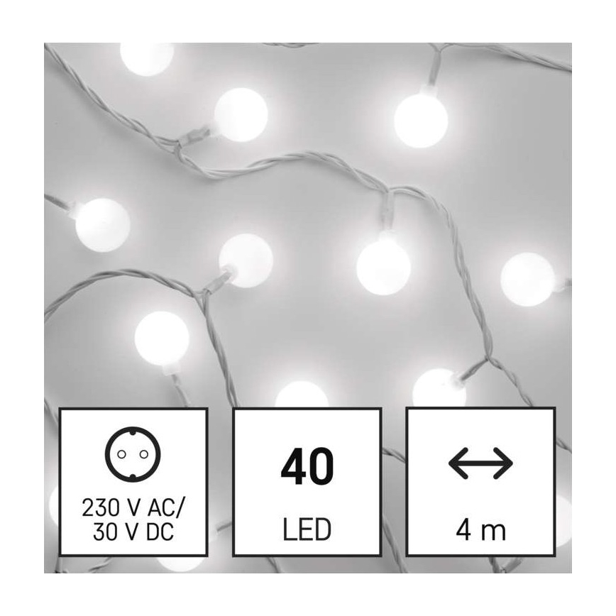 Cadena LED de Navidad para exteriores 40xLED/9m IP44 blanco frío