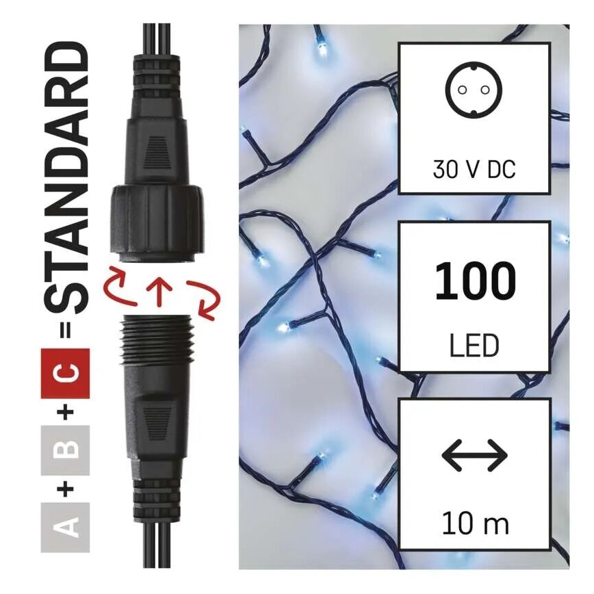 Cadena LED navideña exterior 100xLED/10m IP44 azul