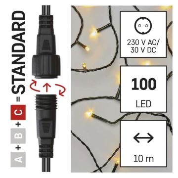 Cadena LED navideña exterior 100xLED/10m IP44 blanco cálido