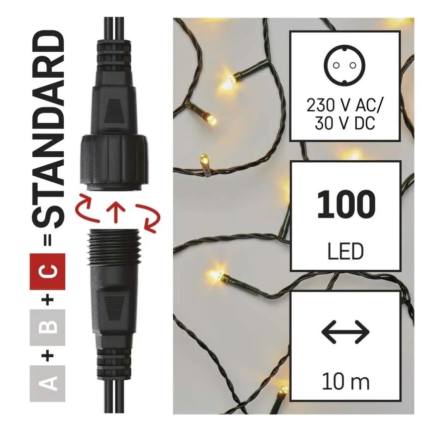 Cadena LED navideña exterior 100xLED/10m IP44 blanco cálido