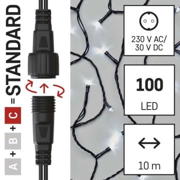 Cadena LED navideña exterior 100xLED/10m IP44 blanco frío