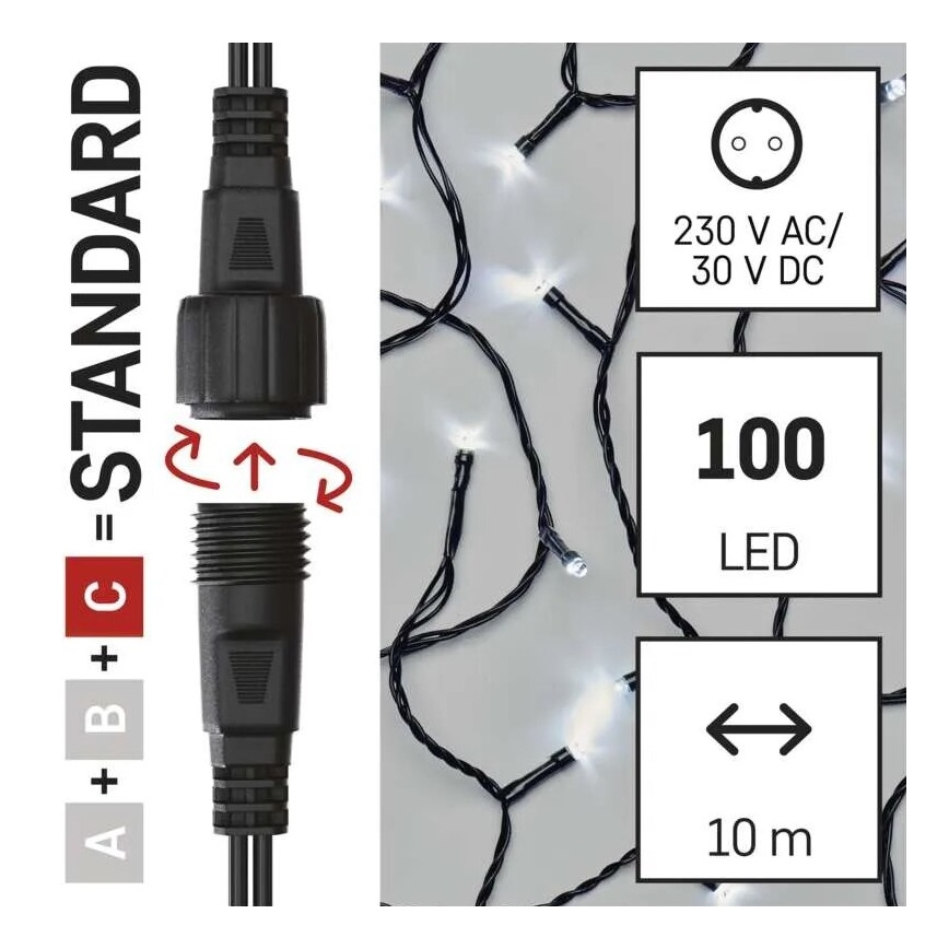 Cadena LED navideña exterior 100xLED/10m IP44 blanco frío