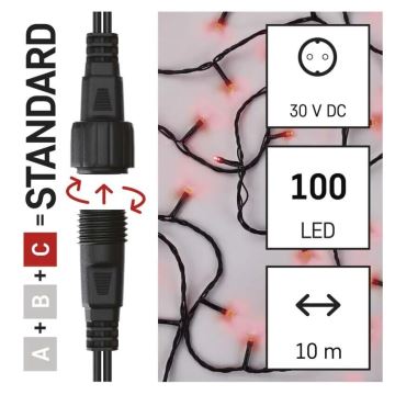 Cadena LED navideña exterior 100xLED/10m IP44 rojo