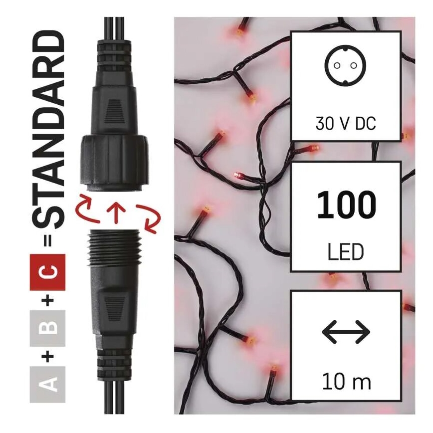 Cadena LED navideña exterior 100xLED/10m IP44 rojo