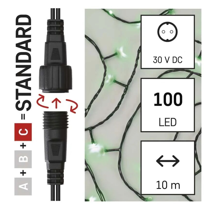 Cadena LED navideña exterior 100xLED/10m IP44 Verde