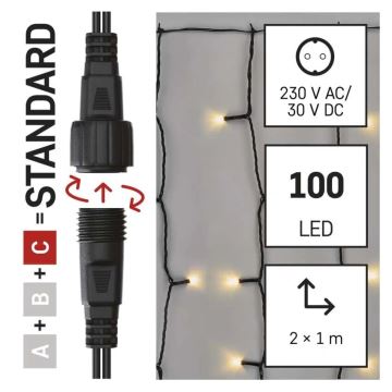 Cadena LED navideña exterior 100xLED/1x2m IP44 blanco cálido