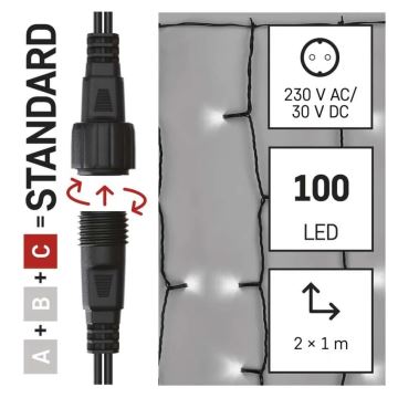 Cadena LED navideña exterior 100xLED/1x2m IP44 blanco frío