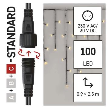 Cadena LED navideña exterior 100xLED/2,5x0,9m IP44 blanco cálido