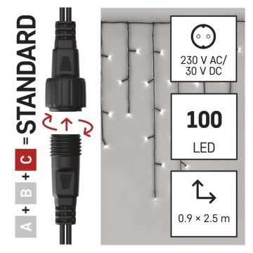 Cadena LED navideña exterior 100xLED/2,5x0,9m IP44 blanco frío