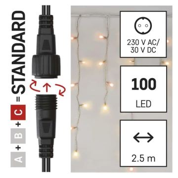 Cadena LED navideña exterior 100xLED/2,5x0,9m IP44 rojo/vintage