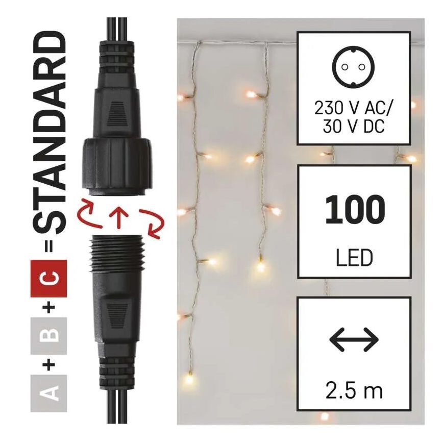 Cadena LED navideña exterior 100xLED/2,5x0,9m IP44 rojo/vintage