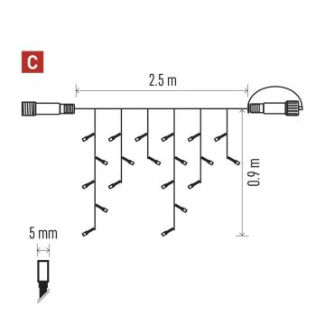 Cadena LED navideña exterior 100xLED/2,5x0,9m IP44 rojo/vintage