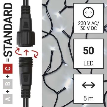 Cadena LED navideña exterior 50xLED/5m IP44 blanco frío