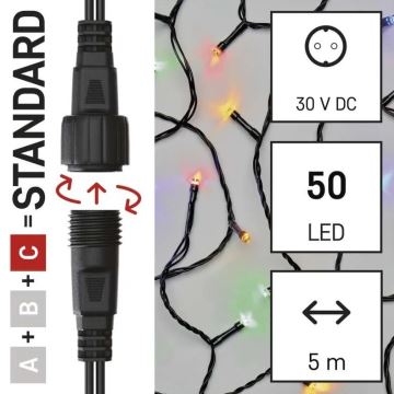 Cadena LED navideña exterior 50xLED/5m IP44 multicolor