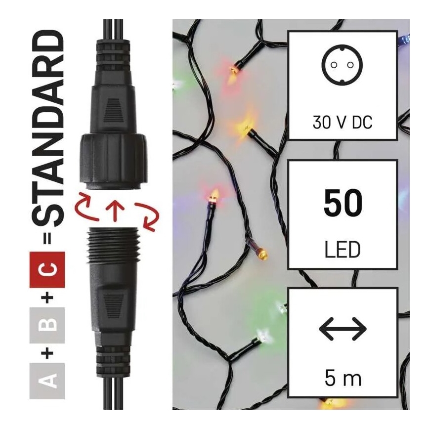 Cadena LED navideña exterior 50xLED/5m IP44 multicolor