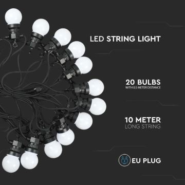 Cadena LED para exteriores STRING 10m 20xLED/0,5W/24/230V 3000K IP44