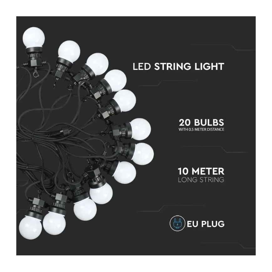 Cadena LED para exteriores STRING 10m 20xLED/0,5W/24/230V 3000K IP44