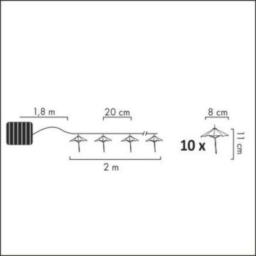 Cadena solar LED 10xLED/1,2V 3,8 m IP44 paraguas