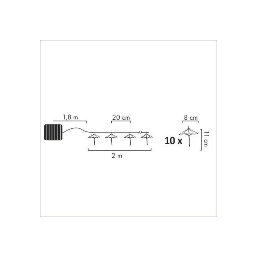 Cadena solar LED 10xLED/1,2V 3,8 m IP44 paraguas