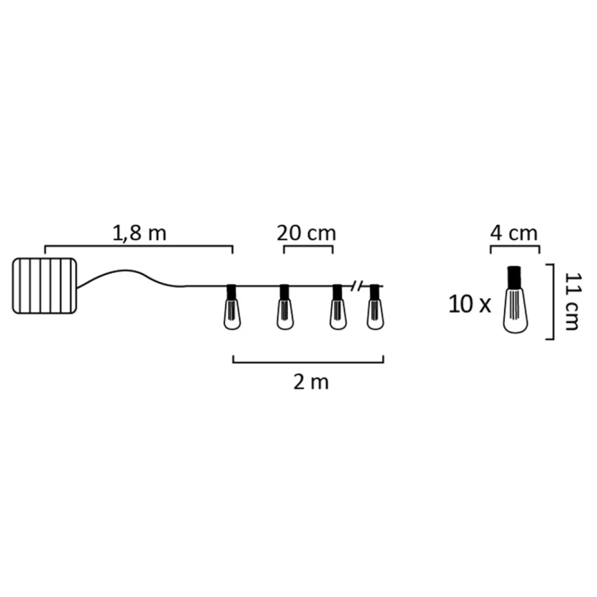 Cadena solar LED EDISON 10xLED/1,2V 3,8 m IP44