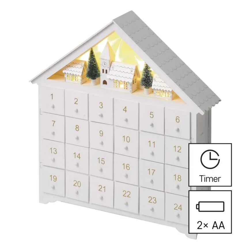 Calendario de Adviento LED 8xLED/2xAA blanco