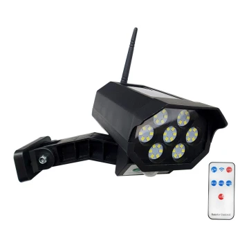 Cámara de seguridad LED solar ficticia con sensor LED/3,7V IP44 negra + control remoto