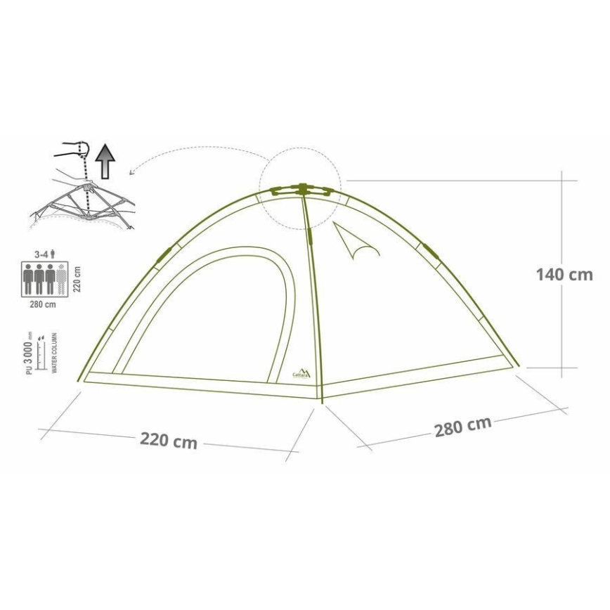 Carpa plegable rápida para 3-4 personas PU 3000 mm verde