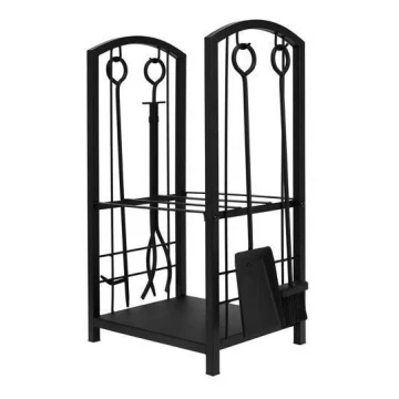 Cesta para leña con herramientas para chimenea 30x40x73 cm negro