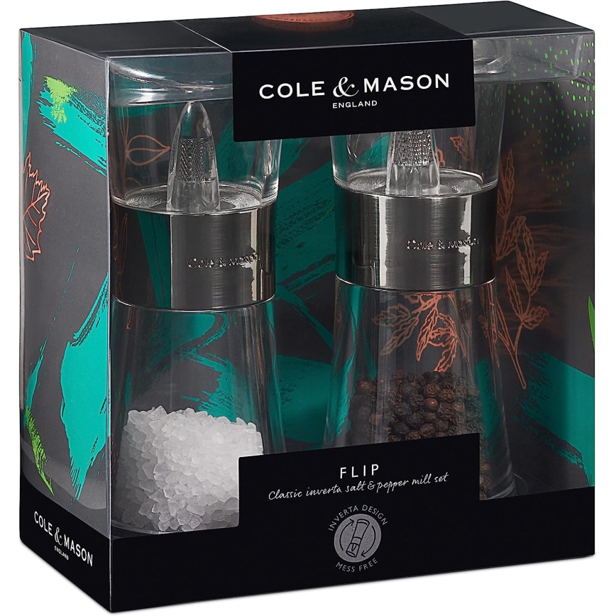 Cole&Mason - Juego de molinillos de sal y pimienta FLIP 2 piezas 15,4 cm cromo